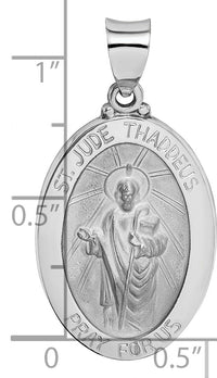 14K White Gold Polish/Satin St Jude Thaddeus Medal Hollow Pendant-XR1352