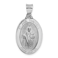 14K White Gold Polish/Satin St Jude Thaddeus Medal Hollow Pendant-XR1352