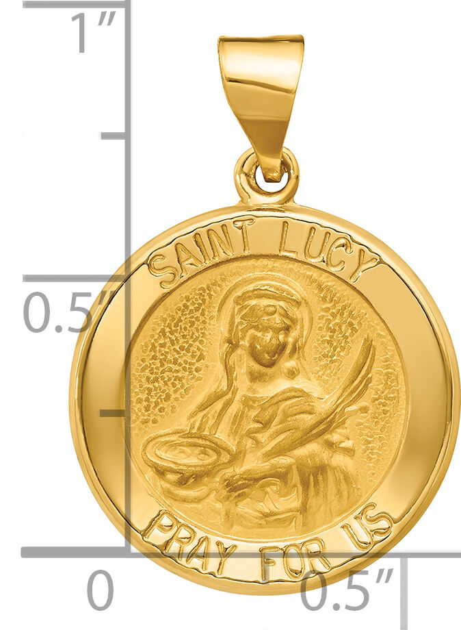 14k Polished and Satin St Lucy Medal Hollow Pendant-XR1354