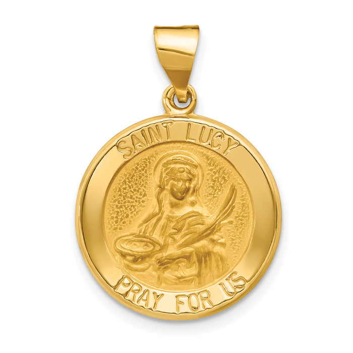 14k Polished and Satin St Lucy Medal Hollow Pendant-XR1354