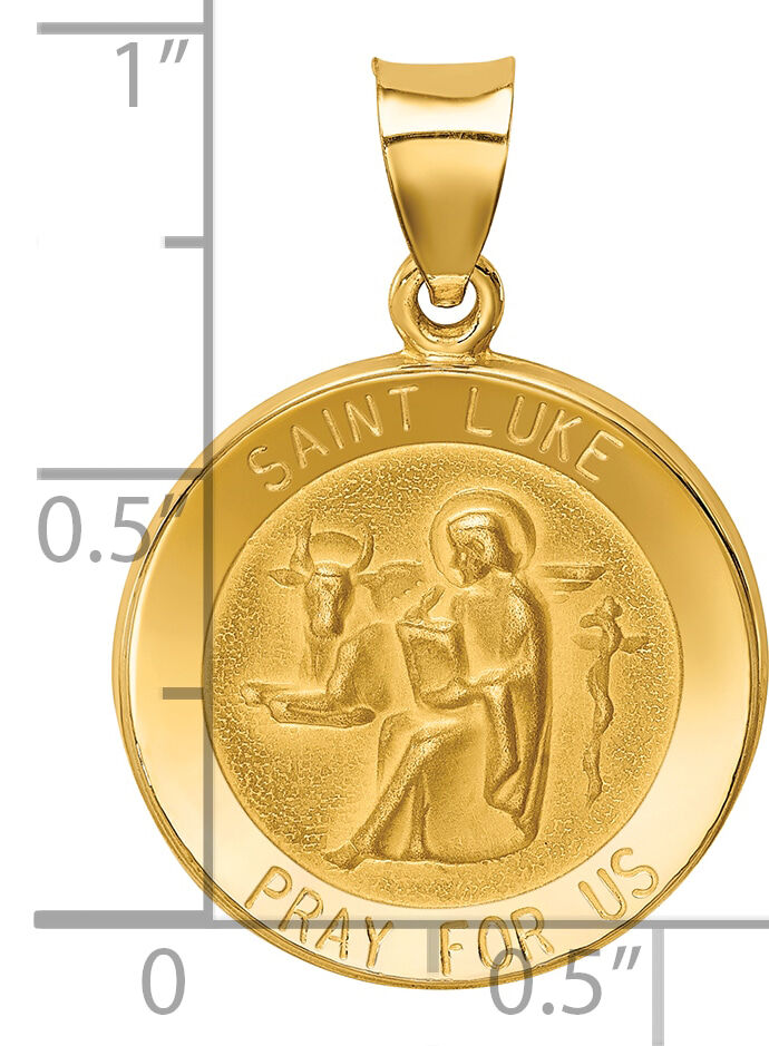 14k Polished and Satin St Luke Medal Hollow Pendant-XR1355