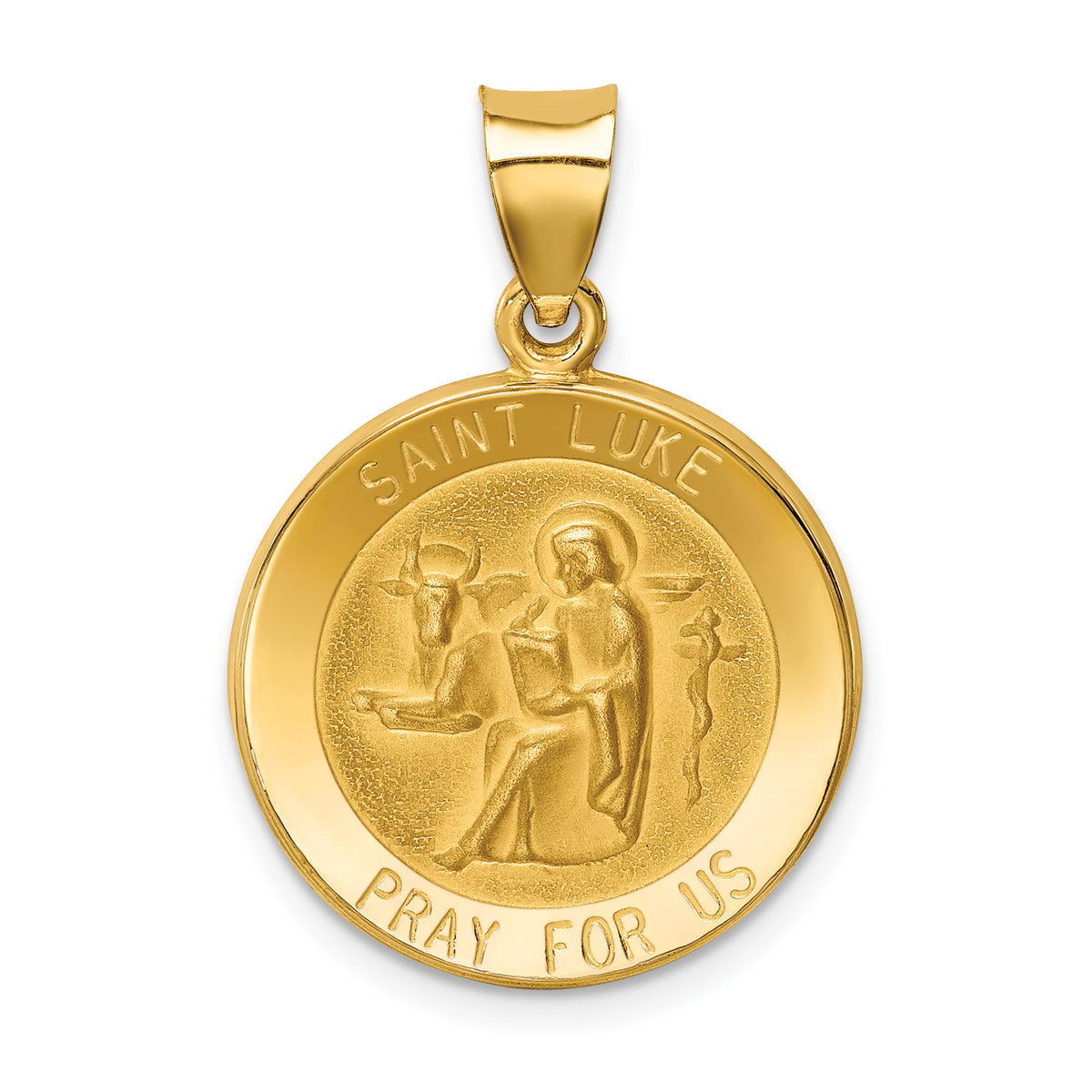 14k Polished and Satin St Luke Medal Hollow Pendant-XR1355