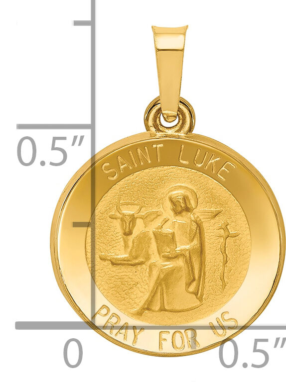 14k Polished and Satin St Luke Medal Hollow Pendant-XR1356