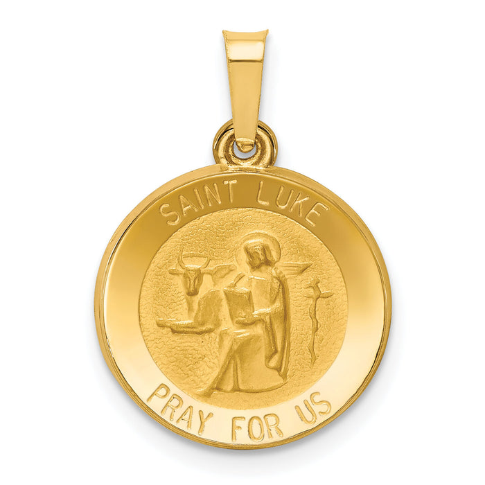 14k Polished and Satin St Luke Medal Hollow Pendant-XR1356