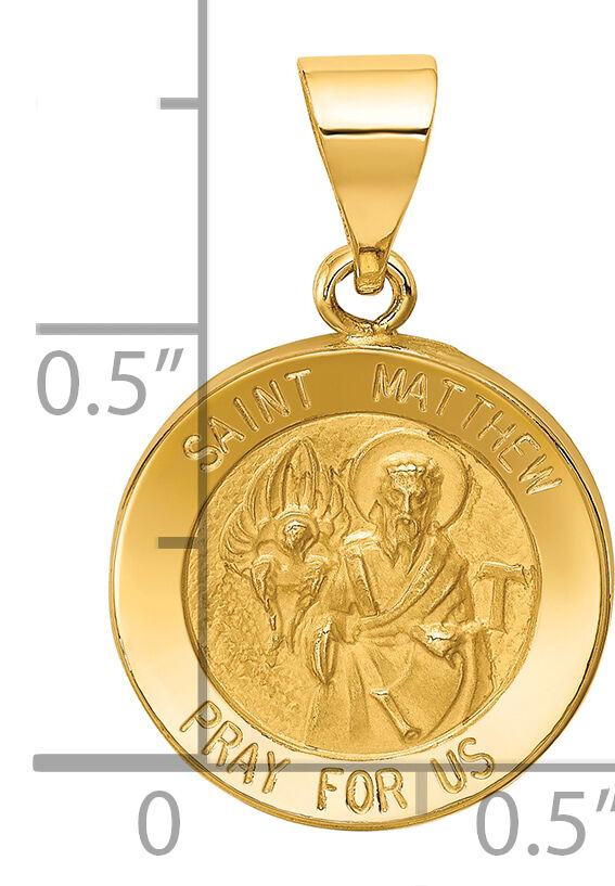 14k Polished and Satin St Matthew Medal Hollow Pendant-XR1359