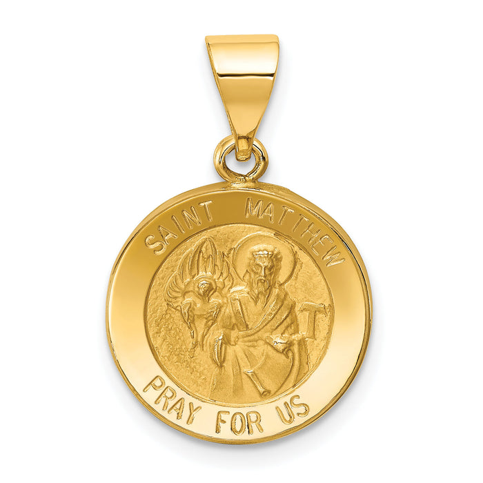 14k Polished and Satin St Matthew Medal Hollow Pendant-XR1359