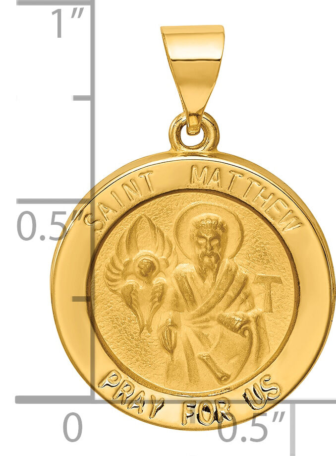 14k Polished and Satin St Matthew Medal Hollow Pendant-XR1360