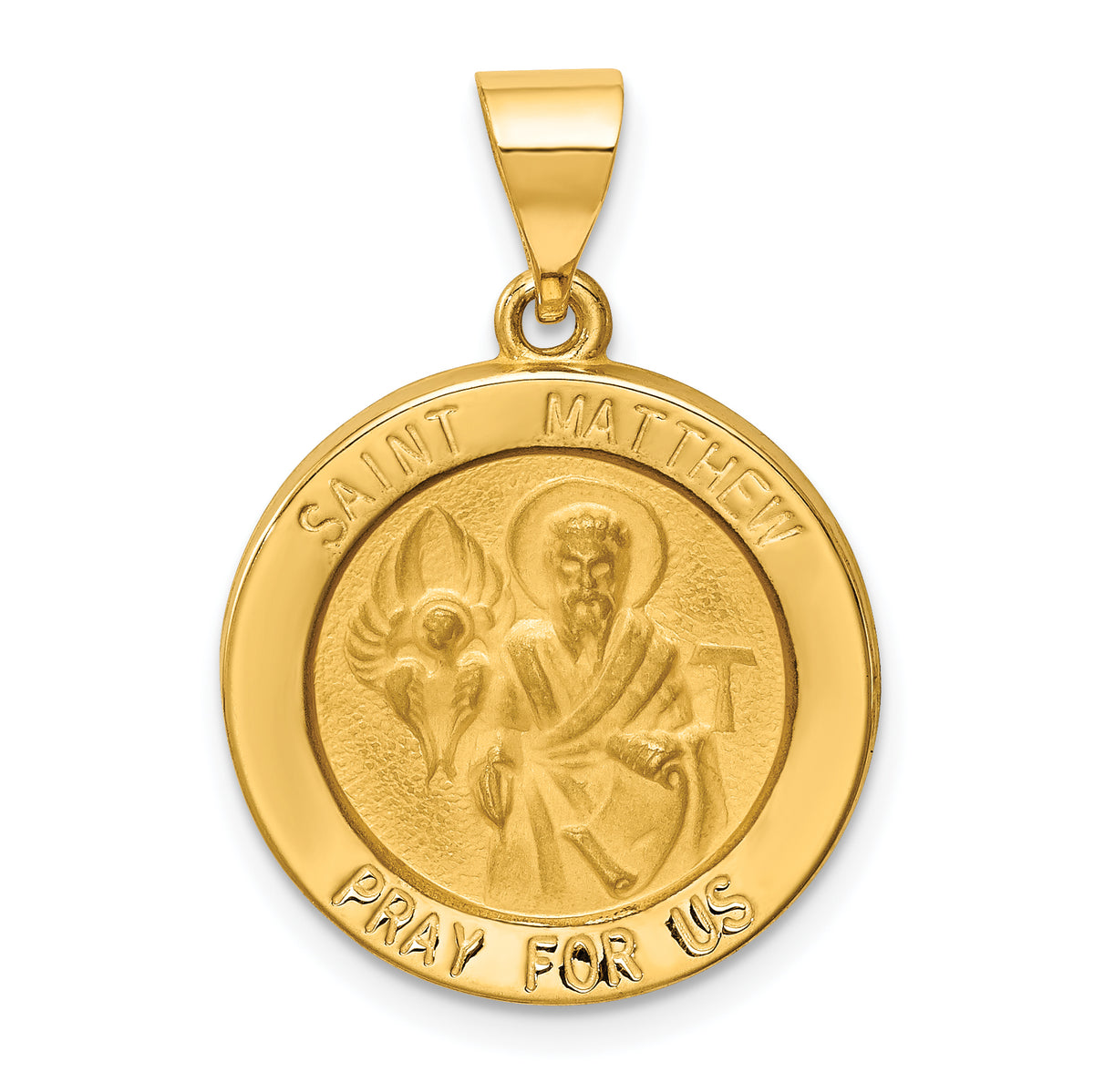 14k Polished and Satin St Matthew Medal Hollow Pendant-XR1360
