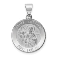 14k White Gold Polished and Satin St Matthew Hollow Pendant-XR1361