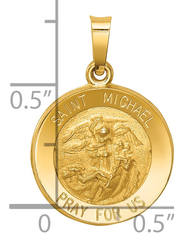14k Polished and Satin St Michael Medal Hollow Pendant-XR1362