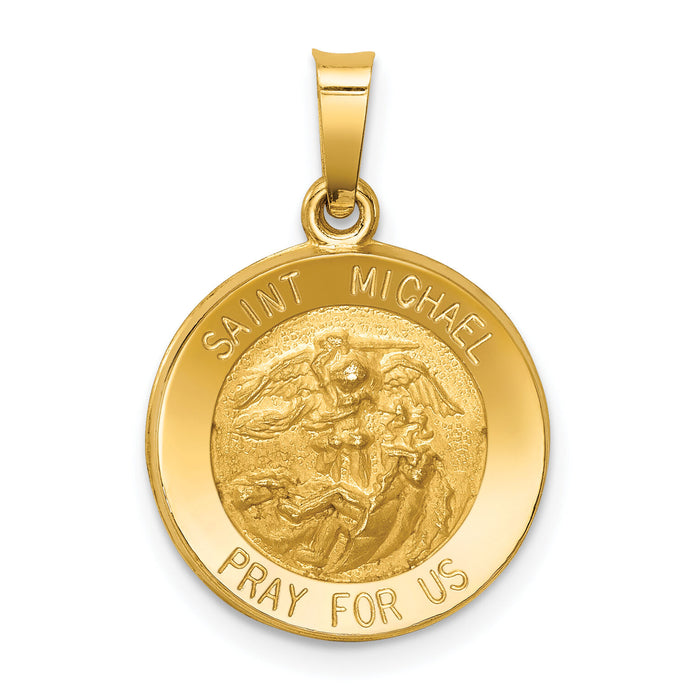14k Polished and Satin St Michael Medal Hollow Pendant-XR1362