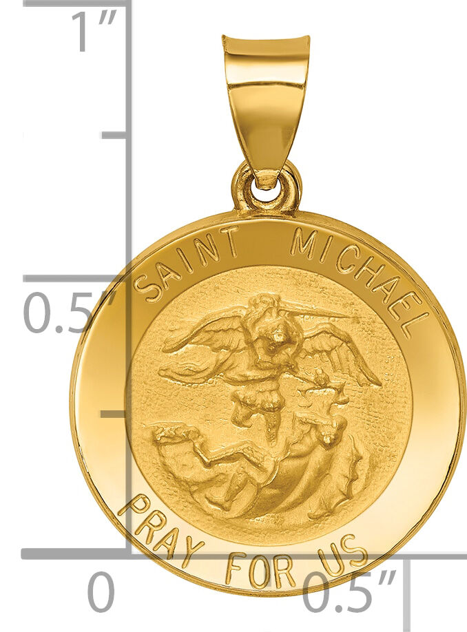14k Polished and Satin St Michael Medal Hollow Pendant-XR1363