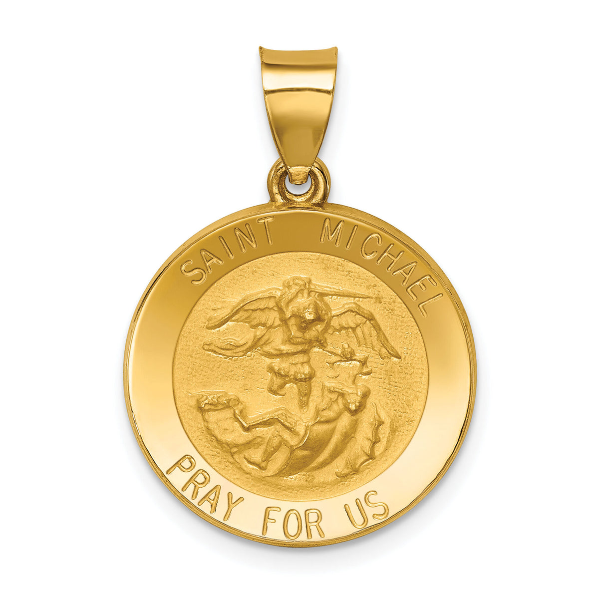 14k Polished and Satin St Michael Medal Hollow Pendant-XR1363