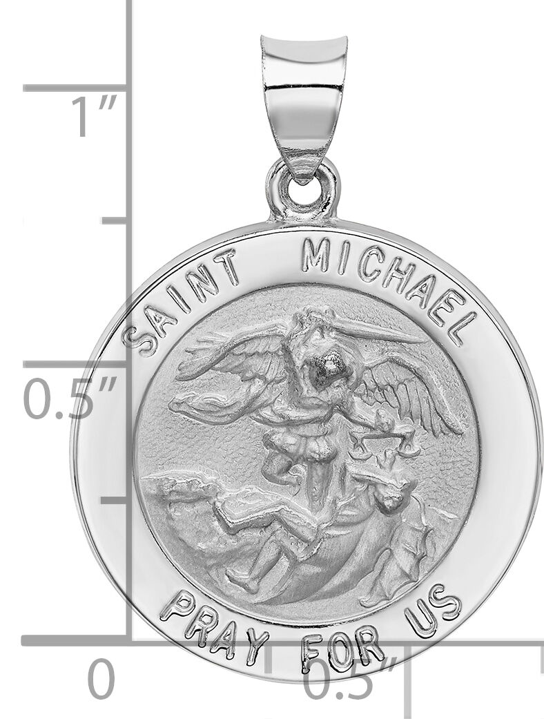 14k White Gold Polished/Satin St Michael Medal Hollow Pendant-XR1364