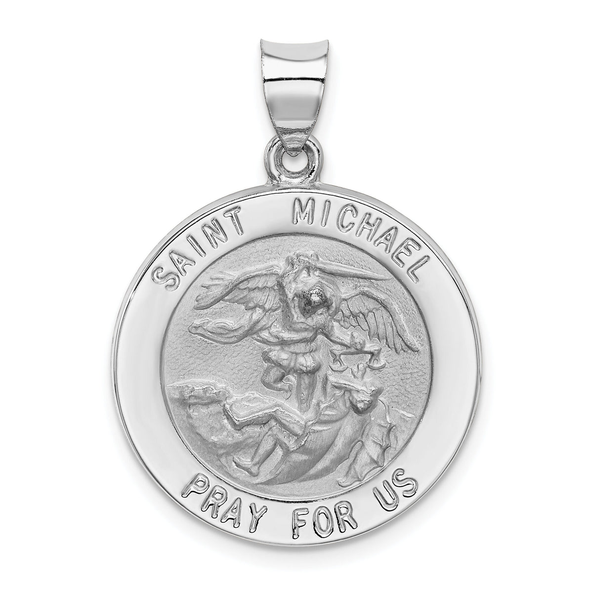 14k White Gold Polished/Satin St Michael Medal Hollow Pendant-XR1364