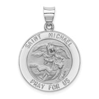 14k White Gold Polished/Satin St Michael Medal Hollow Pendant-XR1364