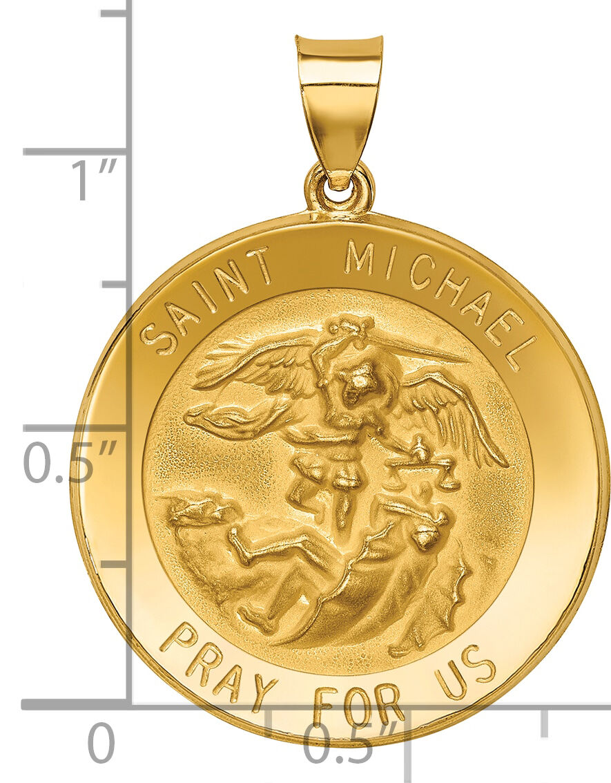 14k Polished and Satin St Michael Medal Hollow Pendant-XR1365