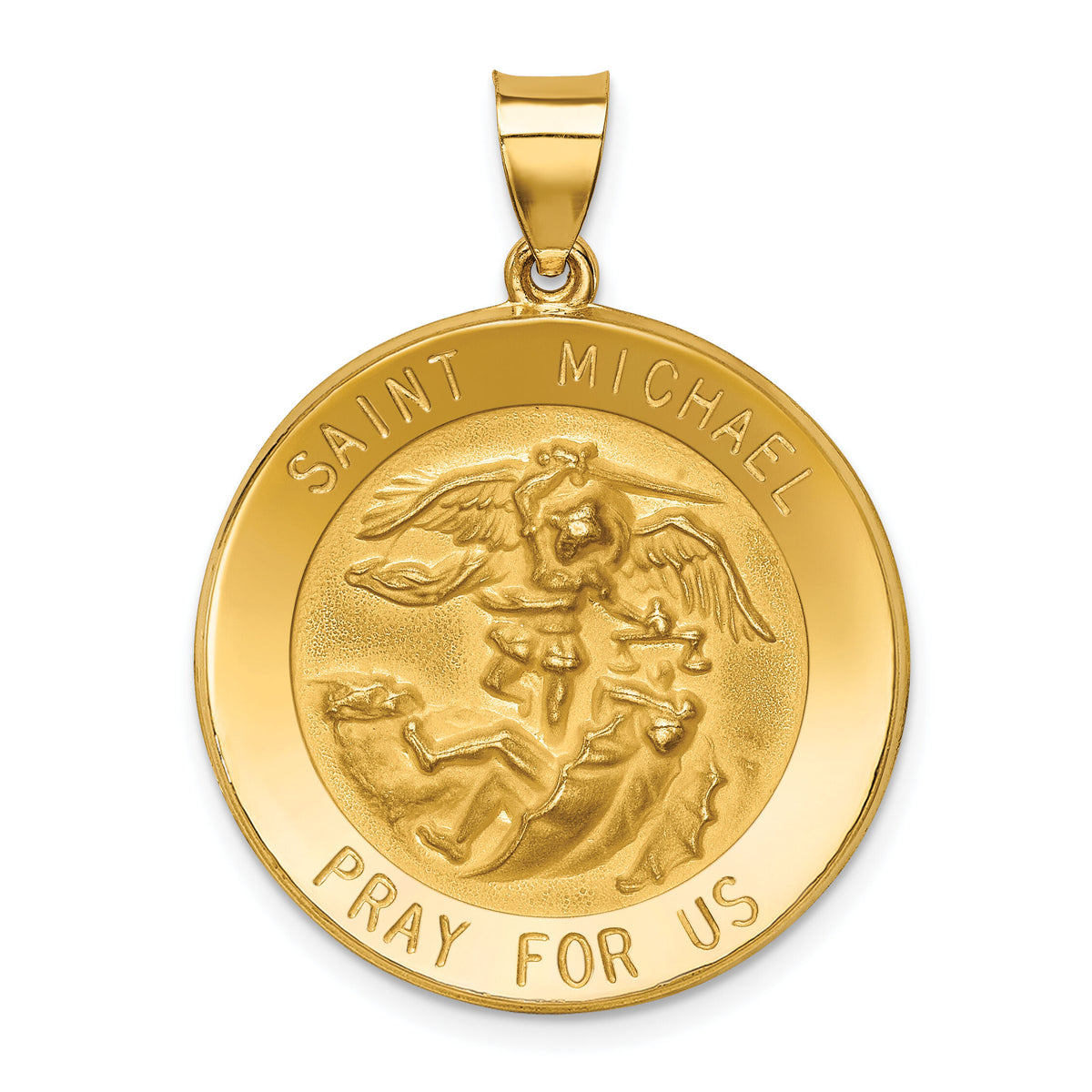 14k Polished and Satin St Michael Medal Hollow Pendant-XR1365