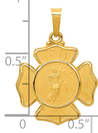 14k Polished and Satin St Florian Badge Medal Hollow Pendant-XR1368