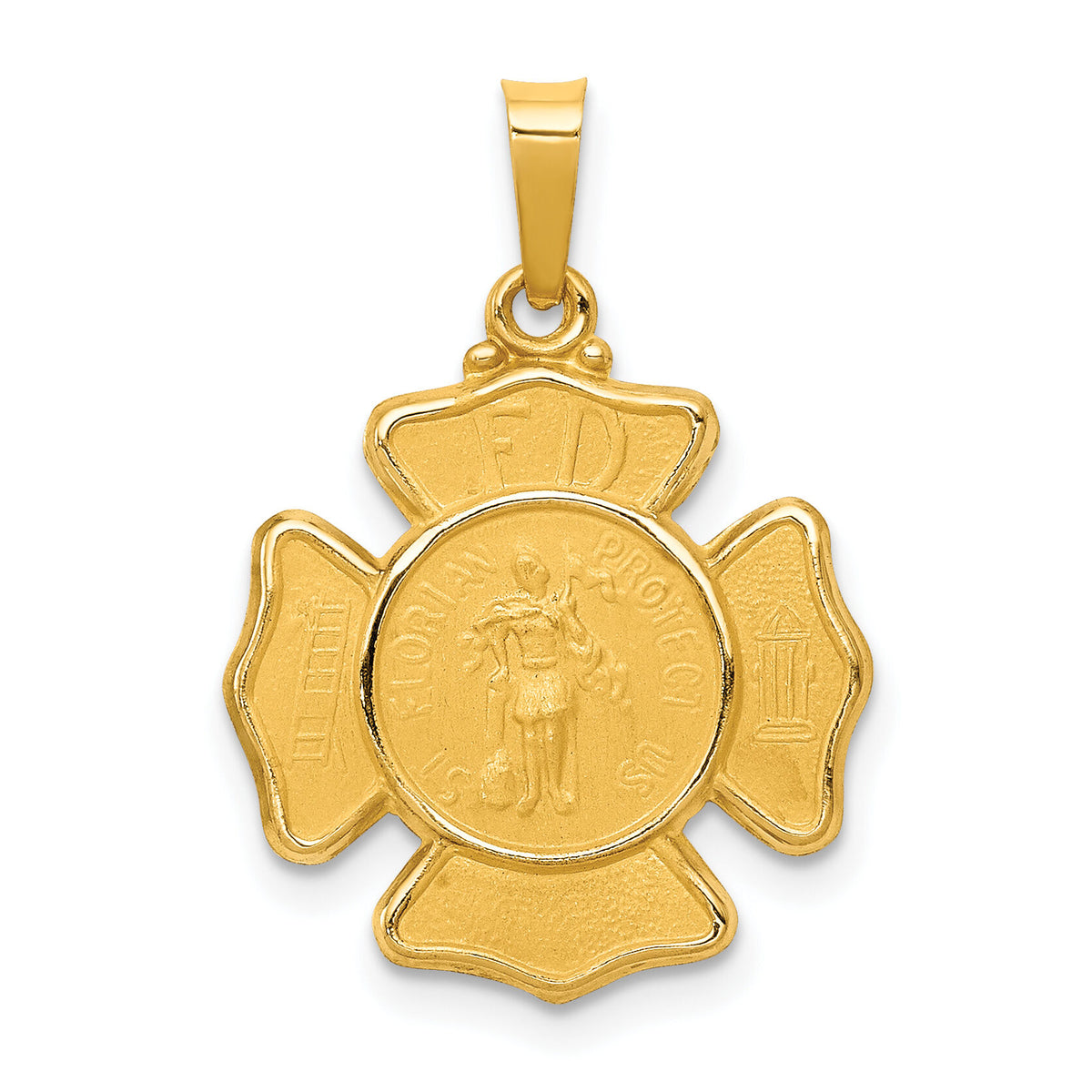 14k Polished and Satin St Florian Badge Medal Hollow Pendant-XR1368