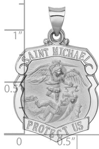 14K White Gold Polish/Satin St Michael Badge Medal Hollow Pendant-XR1369