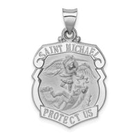 14K White Gold Polish/Satin St Michael Badge Medal Hollow Pendant-XR1369