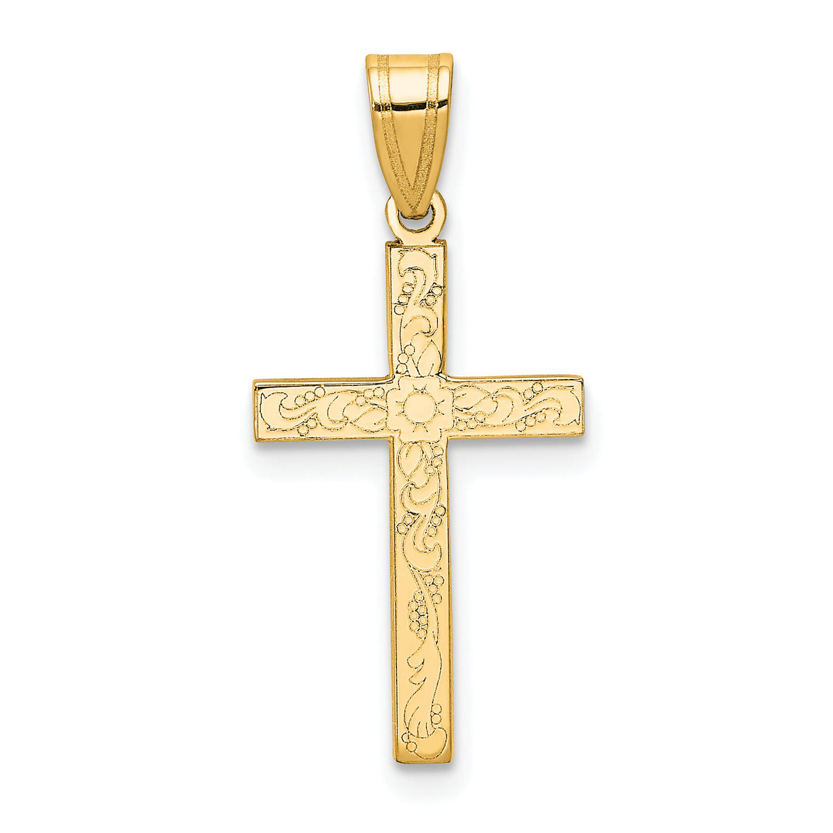 14k Etched Floral Cross Pendant-XR137
