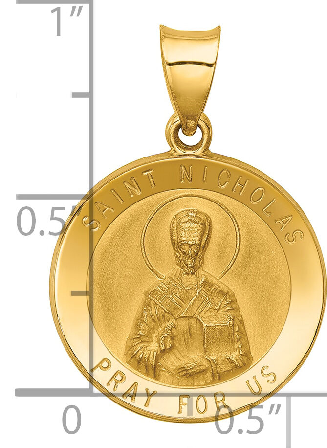14k Polished and Satin St Nicholas Medal Hollow Pendant-XR1371