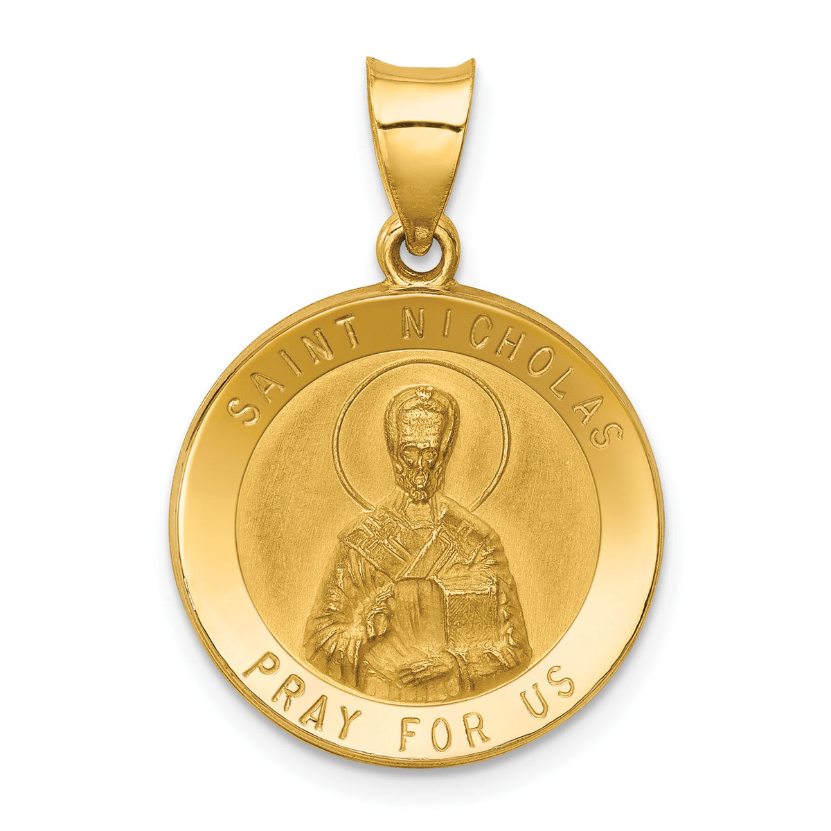 14k Polished and Satin St Nicholas Medal Hollow Pendant-XR1371