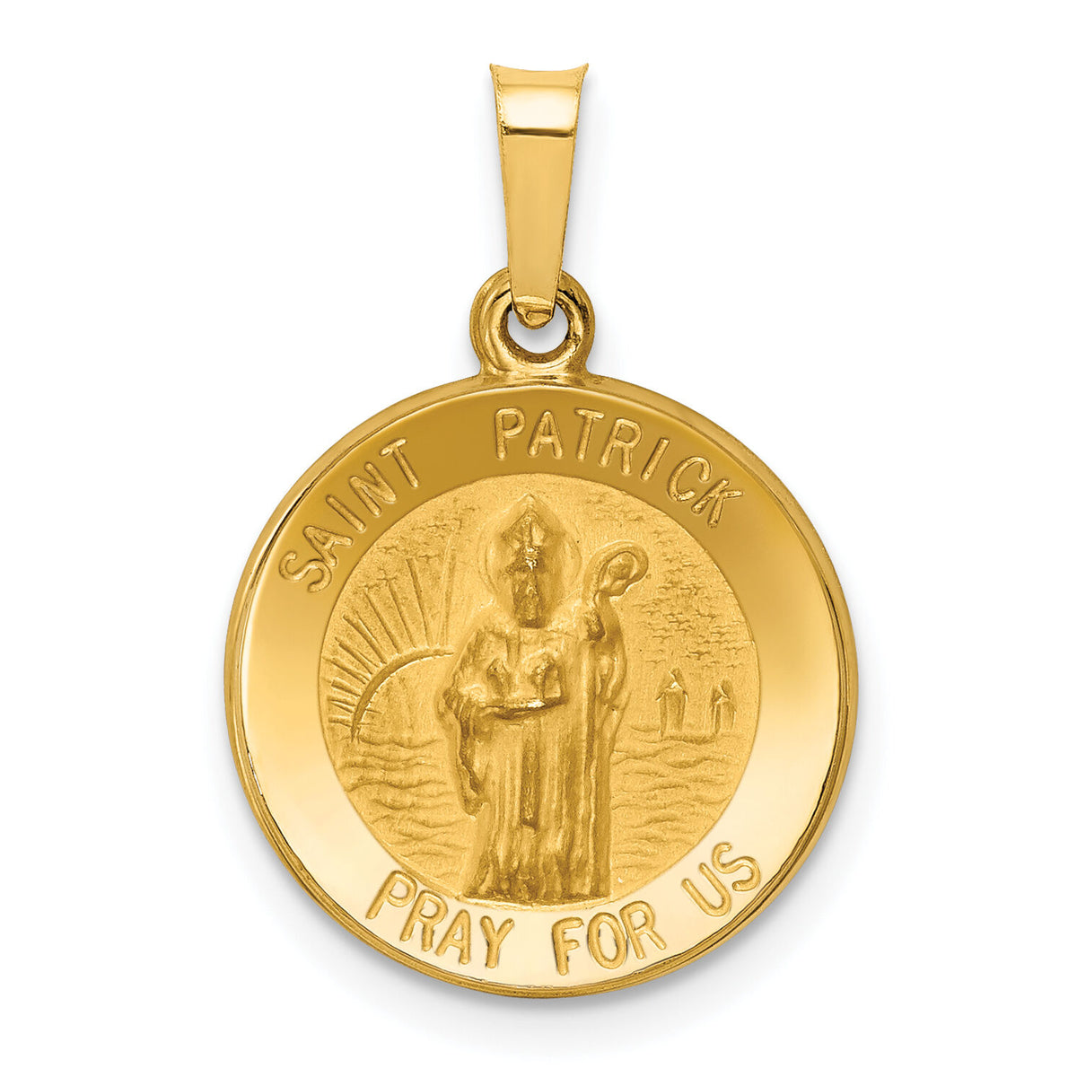 14k Polished and Satin St Patrick Medal Hollow Pendant-XR1372