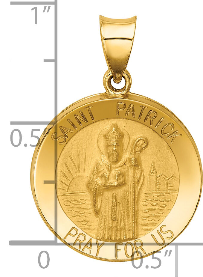 14k Polished and Satin St Patrick Medal Hollow Pendant-XR1373