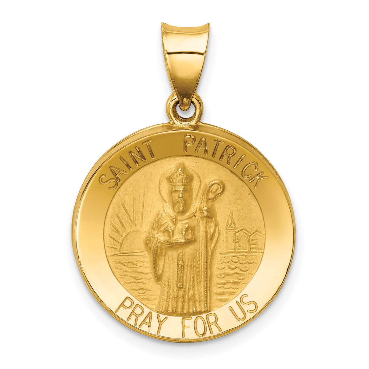14k Polished and Satin St Patrick Medal Hollow Pendant-XR1373