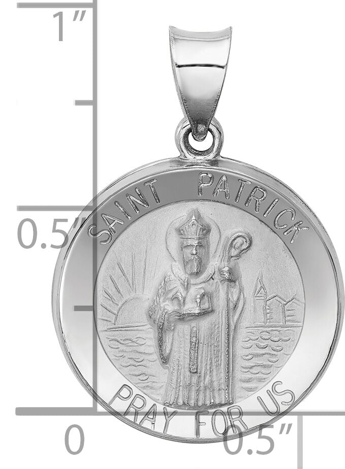 14k White Gold Polished and Satin St Patrick Medal Hollow Pendant-XR1374