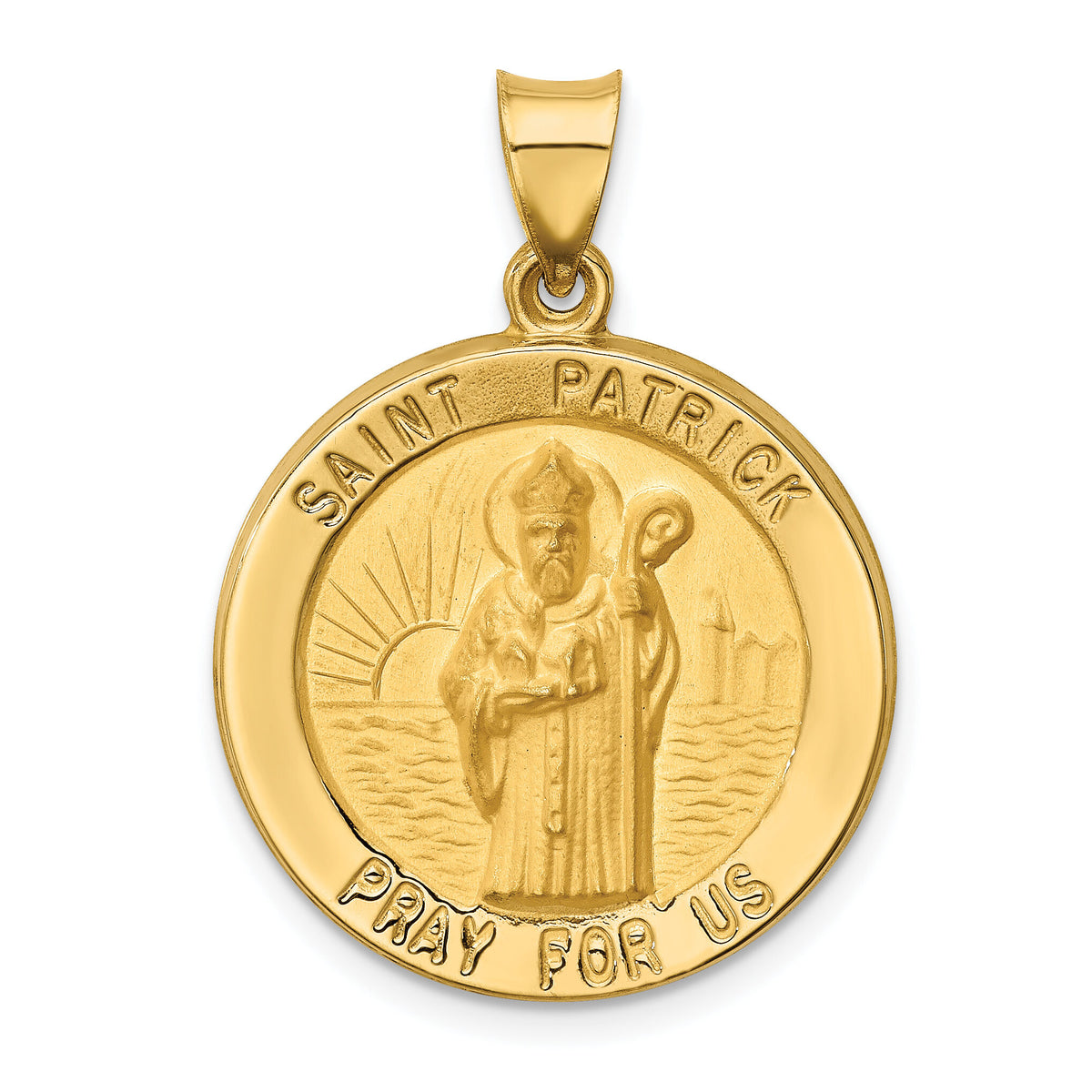 14k Polished and Satin St Patrick Medal Hollow Pendant-XR1375