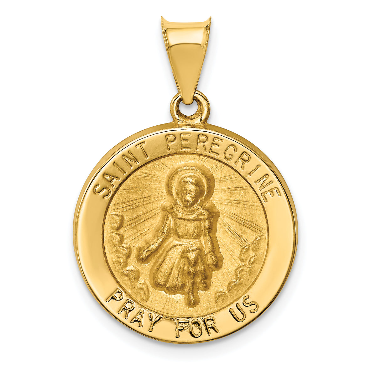 14k Polished and Satin St Peregrine Medal Hollow Pendant-XR1378