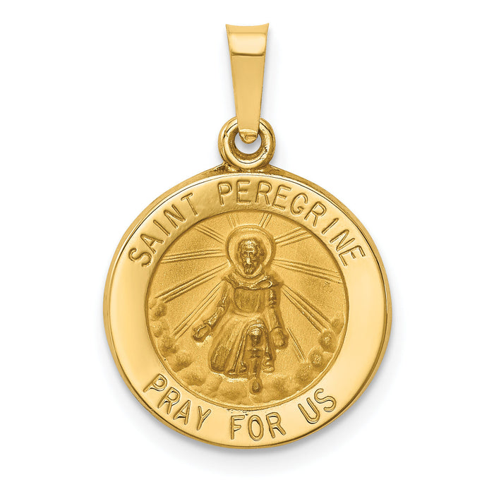 14k Polished and Satin St Peregrine Medal Hollow Pendant-XR1379