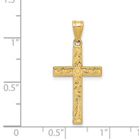 14k Etched Floral Cross Pendant-XR138
