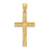 14k Etched Floral Cross Pendant-XR138