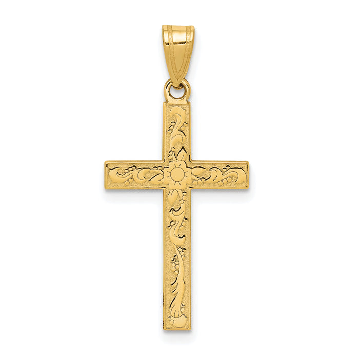 14k Etched Floral Cross Pendant-XR138