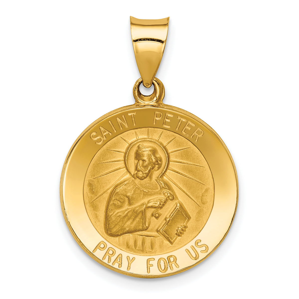 14k Polished and Satin St Peter Medal Hollow Pendant-XR1380