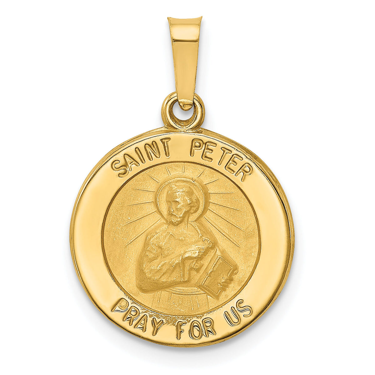 14k Polished and Satin St Peter Medal Hollow Pendant-XR1381