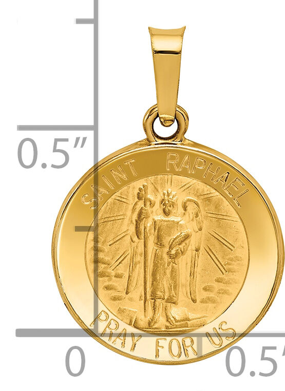 14k Polished and Satin St Raphael Medal Hollow Pendant-XR1382
