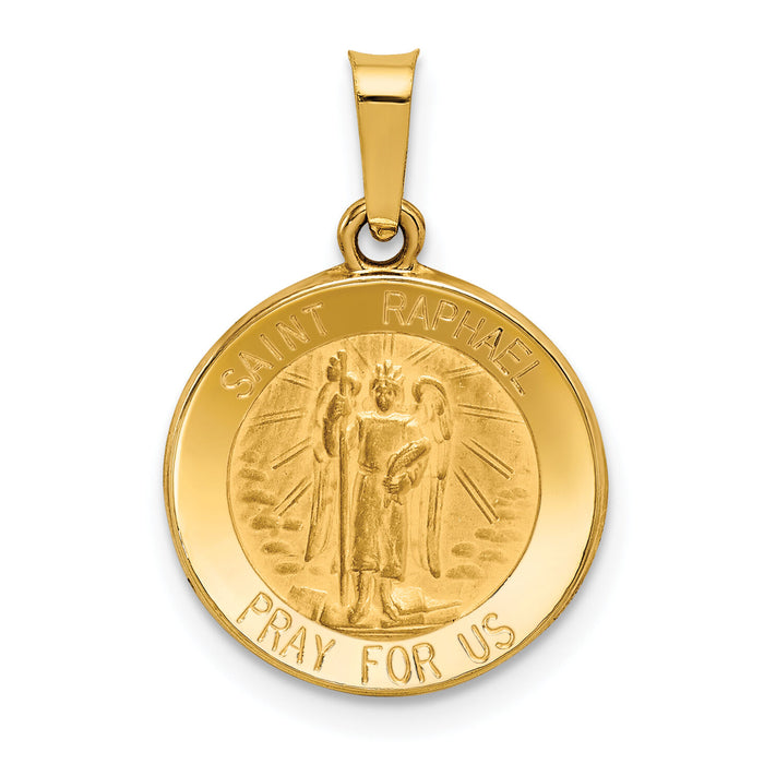 14k Polished and Satin St Raphael Medal Hollow Pendant-XR1382