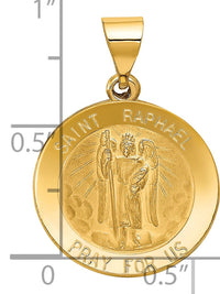 14k Polished and Satin St Raphael Medal Hollow Pendant-XR1383
