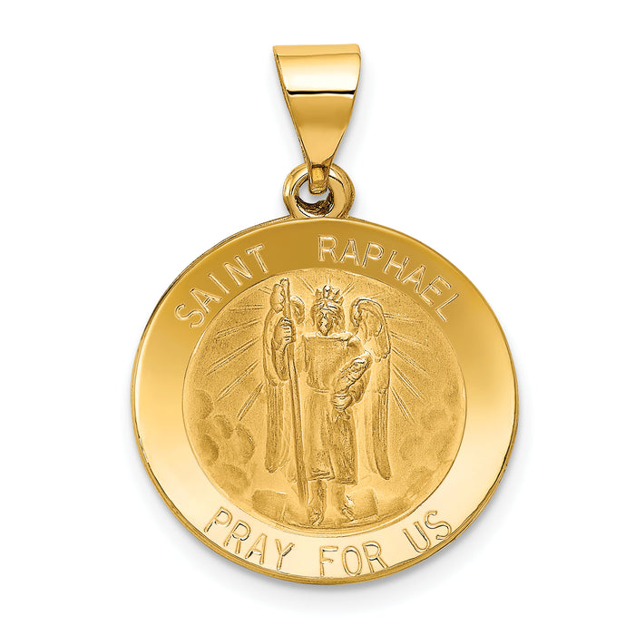 14k Polished and Satin St Raphael Medal Hollow Pendant-XR1383