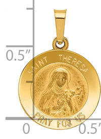 14k Polished and Satin St Theresa Medal Hollow Pendant-XR1384