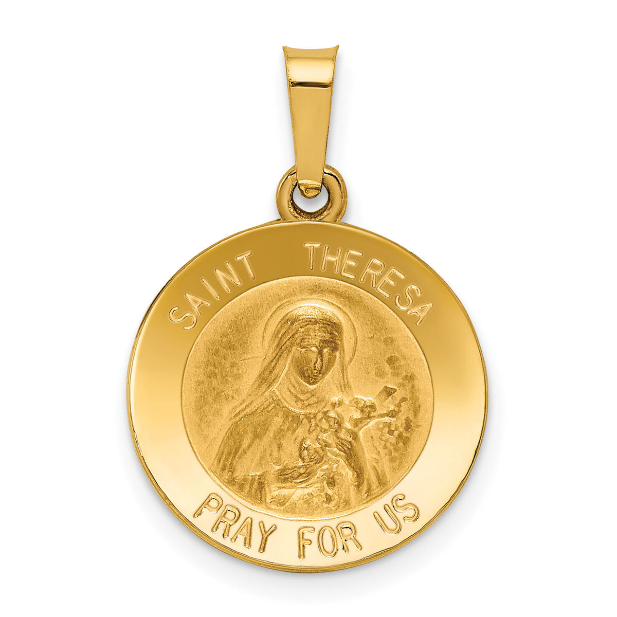 14k Polished and Satin St Theresa Medal Hollow Pendant-XR1384