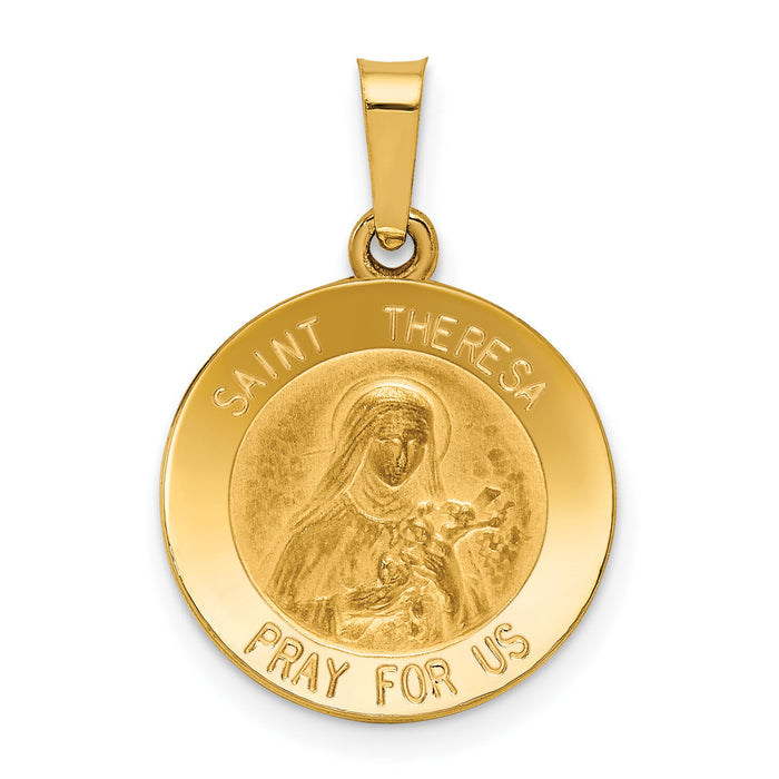 14k Polished and Satin St Theresa Medal Hollow Pendant-XR1384