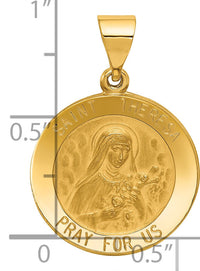 14k Polished and Satin St Theresa Medal Hollow Pendant-XR1385
