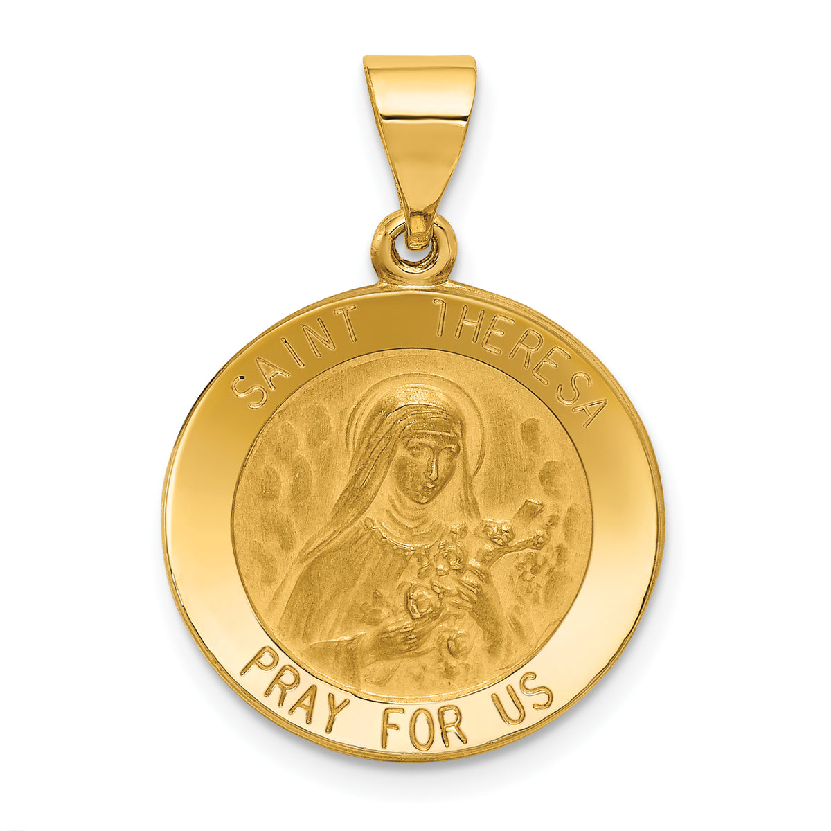 14k Polished and Satin St Theresa Medal Hollow Pendant-XR1385
